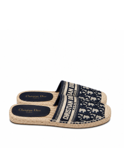 Dior Deep Blue Oblique Canvas Granville Espadrille Mules