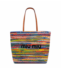 Miu Miu Cotton Crochet Stripe Tote Bag Multicolor