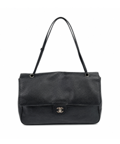 Chanel Maxi "Souplissimo" Large Flap Bag Black Caviar Silver Hardware