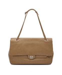 Chanel Maxi "Souplissimo" Large Flap Bag Light Brown Caviar Silver Hardware