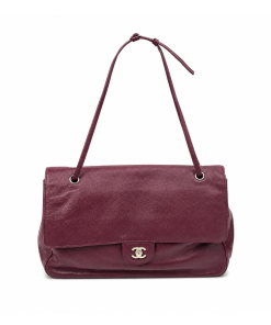 Chanel Maxi "Souplissimo" Large Flap Bag Burgundy Caviar Silver Hardware