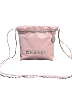 Chanel Shiny Calfskin Quilted Mini Chanel 22 Light Pink