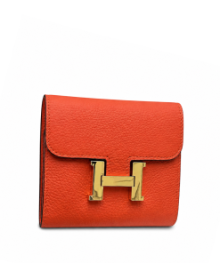 Hermès Constance Compact Wallet Rouge Tomate Epsom with Gold Hardware Stamp