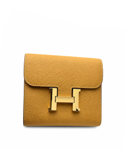 Hermes Evercolor Constance Compact Passant Wallet Jaune Ambre