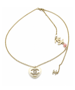 Chanel Gold-Tone CC Heart Resin Pearl Necklace