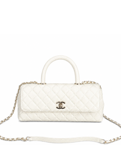 Chanel Caviar Quilted Maxi East West Coco Handle Flap White