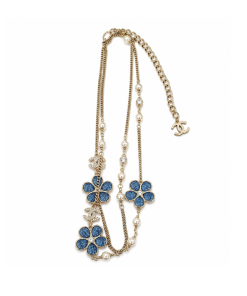 Chanel Blue Denim And Floral Motif Necklace
