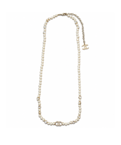 Chanel CC Strass And Heart Motif Pearl Sautoir Necklace – Light Gold-Tone