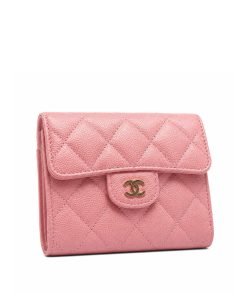 Chanel Iridescent Caviar Flap Quilted Card Holder Wallet Pink