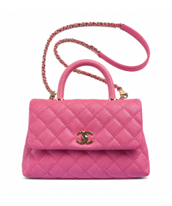 Chanel Light Pink Caviar Quilted Lizard Embossed Coco Handle Small