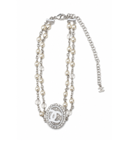 Chanel Double-Strand Pearl And CC Logo Necklace