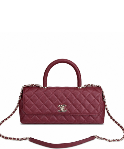 Chanel Caviar Quilted Maxi East West Coco Handle Flap Burgundy