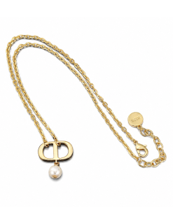 Christian Dior Pearl Petit CD Necklace Gold