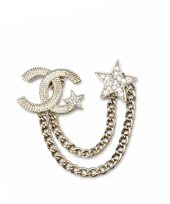 Chanel 23B Gold-Tone CC And Star Motif Brooch