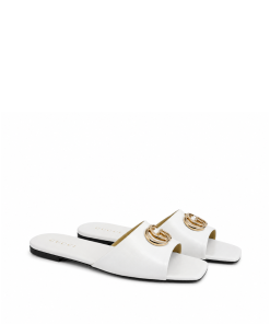 Gucci Double G Slide Sandals In White Nappa Leather