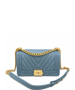 Chanel Medium Boy Bag Blue Chevron Caviar Gold Hardware