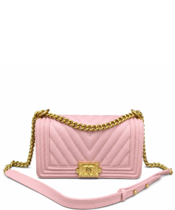 Chanel Medium Boy Bag Pink Chevron Caviar Gold Hardware