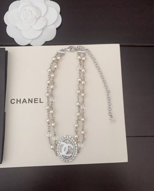 Chanel Double-Strand Pearl And CC Logo Necklace - Image 2