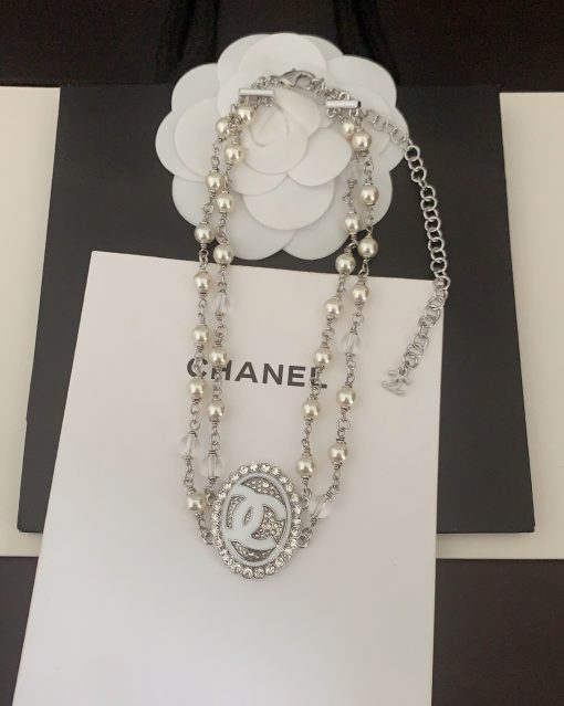 Chanel Double-Strand Pearl And CC Logo Necklace - Image 3