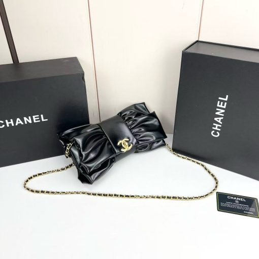 Chanel Ribbon Clutch In Black With Gold Hardware - Image 8