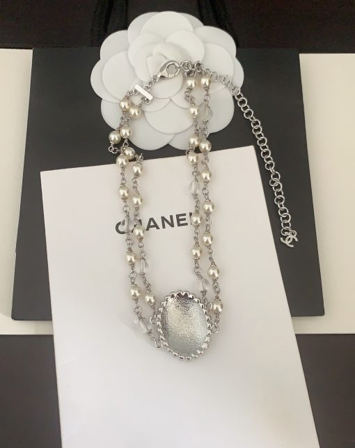 Chanel Double-Strand Pearl And CC Logo Necklace - Image 4