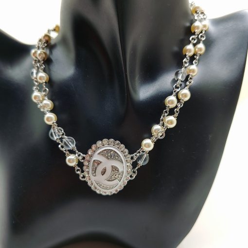 Chanel Double-Strand Pearl And CC Logo Necklace - Image 5