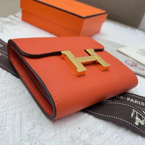 Hermès Constance Compact Wallet Rouge Tomate Epsom with Gold Hardware Stamp - Image 7