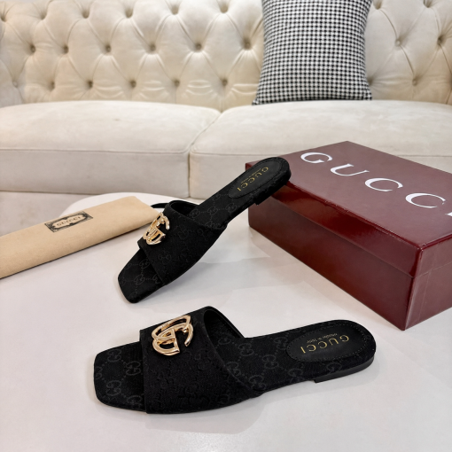 Gucci Classic Monogram Canvas Single-Strap Slide Sandals In Black - Image 4