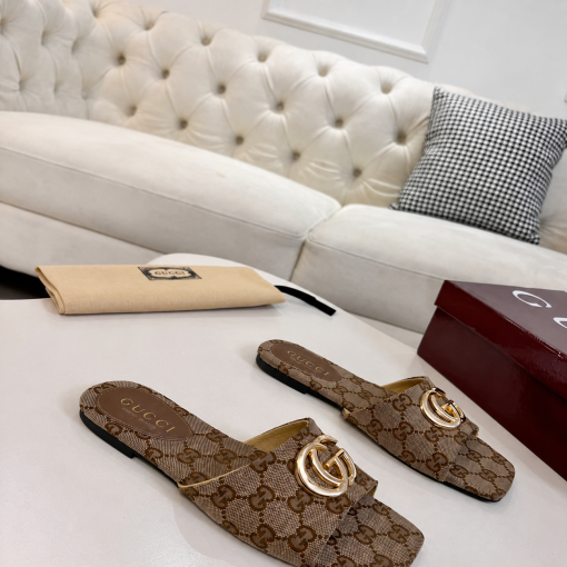Gucci Classic Monogram Canvas Single-Strap Slide Sandals In Brown - Image 5