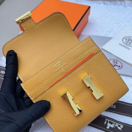 Hermes Evercolor Constance Compact Passant Wallet Jaune Ambre - Image 5