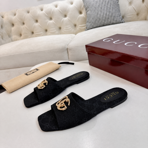 Gucci Double G Slide Sandals In Black Nappa Leather - Image 5