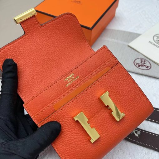 Hermès Constance Compact Wallet Rouge Tomate Epsom with Gold Hardware Stamp - Image 4