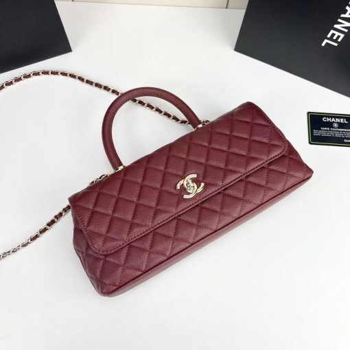 Chanel Caviar Quilted Maxi East West Coco Handle Flap Burgundy - Image 8