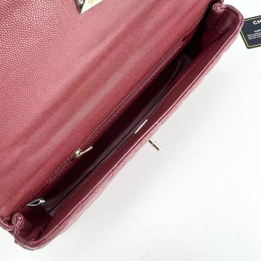Chanel Caviar Quilted Maxi East West Coco Handle Flap Burgundy - Image 6