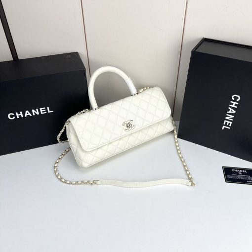 Chanel Caviar Quilted Maxi East West Coco Handle Flap White - Image 7