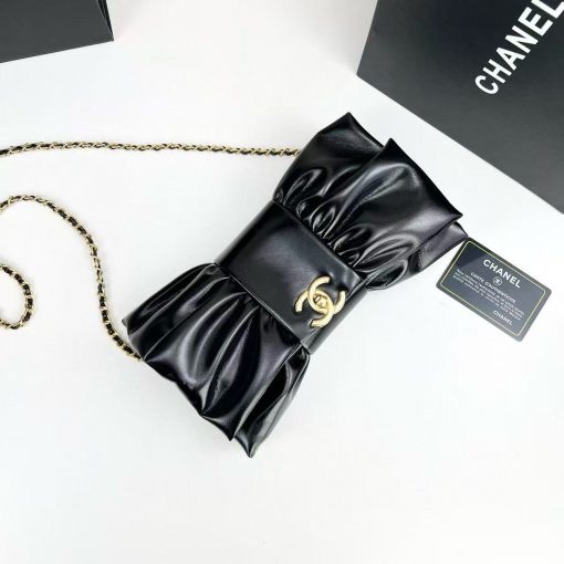 Chanel Ribbon Clutch In Black With Gold Hardware - Image 9