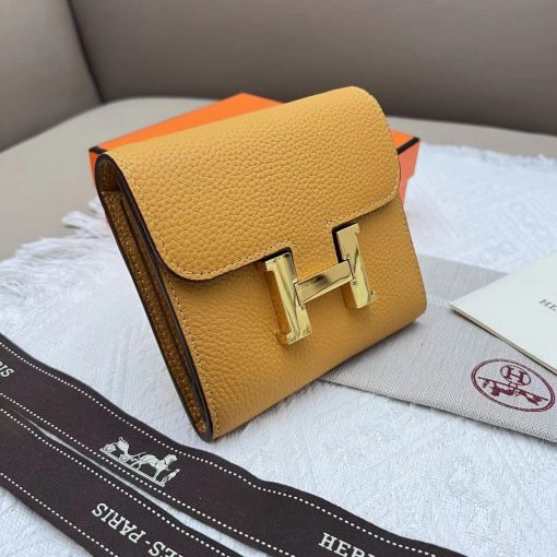 Hermes Evercolor Constance Compact Passant Wallet Jaune Ambre - Image 7