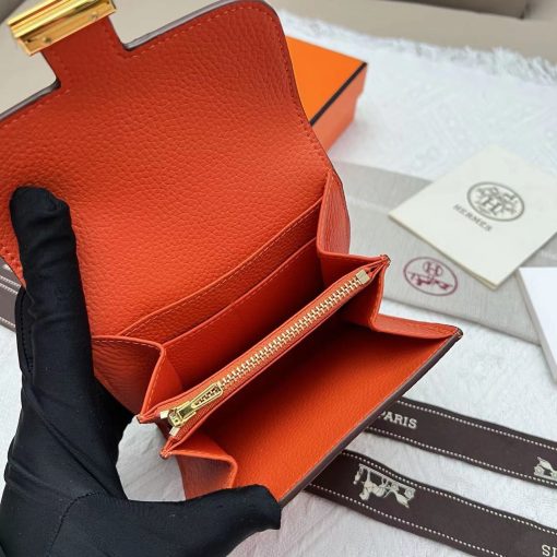 Hermès Constance Compact Wallet Rouge Tomate Epsom with Gold Hardware Stamp - Image 6