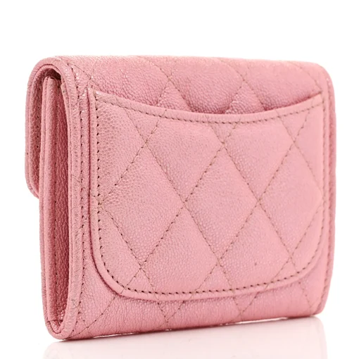 Chanel Iridescent Caviar Flap Quilted Card Holder Wallet Pink - Image 6