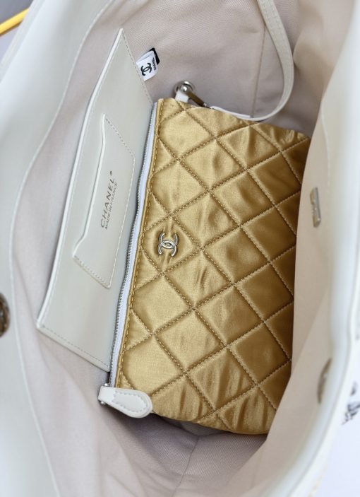 Chanel Large Shopping Tote Bag Beige Raffia And White Lambskin Light Gold Hardware - Image 2
