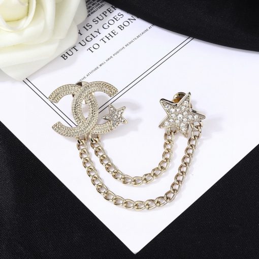 Chanel 23B Gold-Tone CC And Star Motif Brooch - Image 2