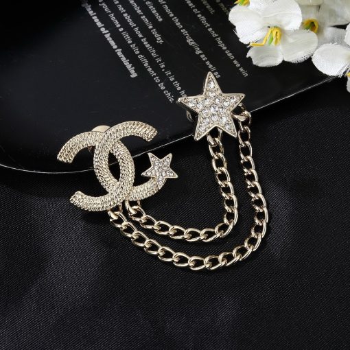 Chanel 23B Gold-Tone CC And Star Motif Brooch - Image 3