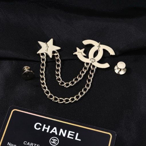 Chanel 23B Gold-Tone CC And Star Motif Brooch - Image 4