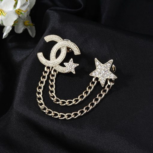 Chanel 23B Gold-Tone CC And Star Motif Brooch - Image 5