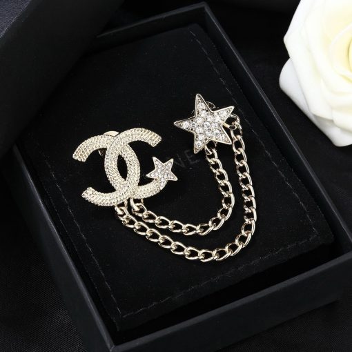 Chanel 23B Gold-Tone CC And Star Motif Brooch - Image 6