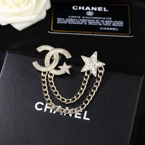 Chanel 23B Gold-Tone CC And Star Motif Brooch - Image 7
