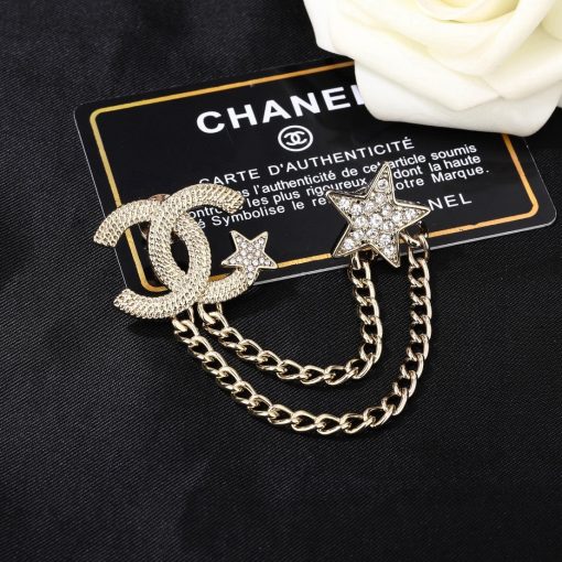 Chanel 23B Gold-Tone CC And Star Motif Brooch - Image 8
