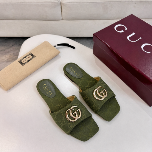 Gucci Classic Monogram Canvas Single-Strap Slide Sandals In Green - Image 3