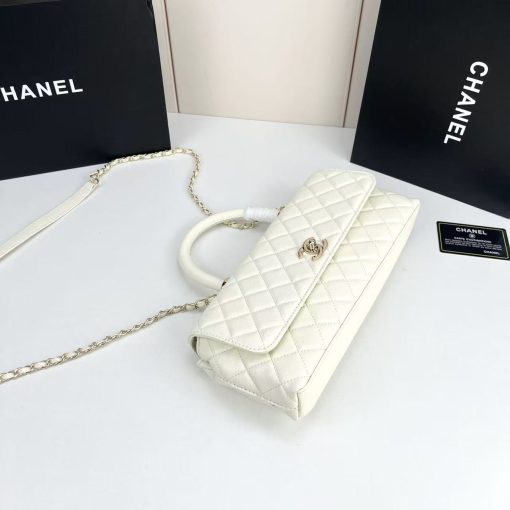 Chanel Caviar Quilted Maxi East West Coco Handle Flap White - Image 9