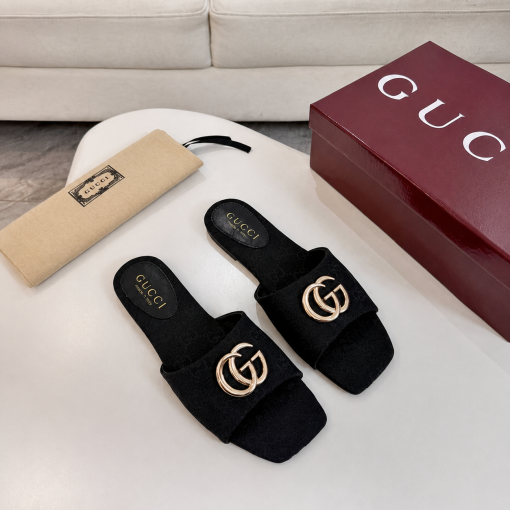 Gucci Classic Monogram Canvas Single-Strap Slide Sandals In Black - Image 6